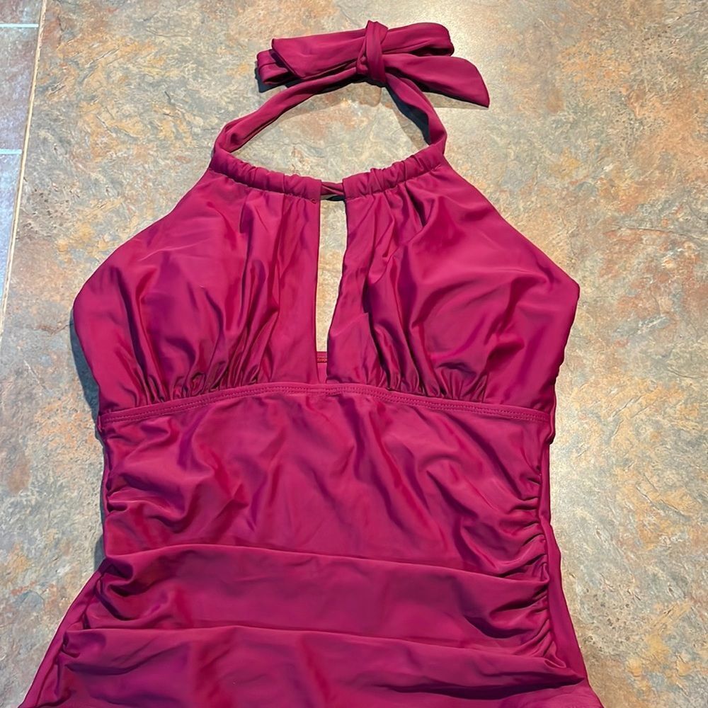 B2Prity Medium One piece Halter Top Swimsuit with Wide Legs and padded Bra